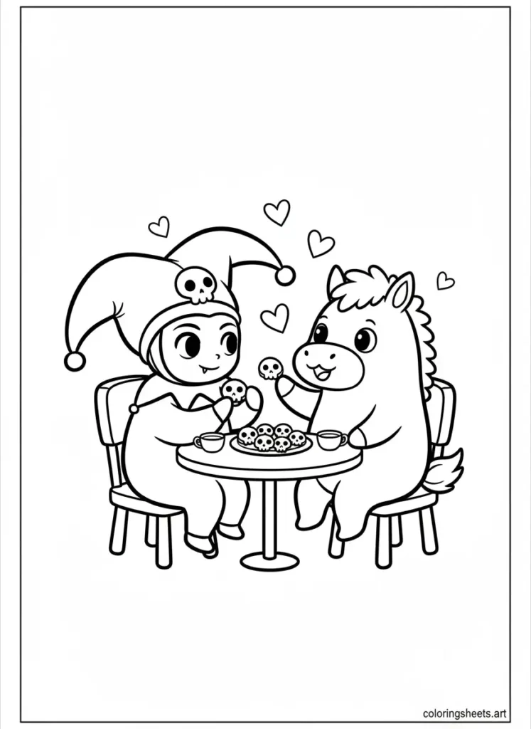 Kuromi and Baku sharing a snack together Free coloring page