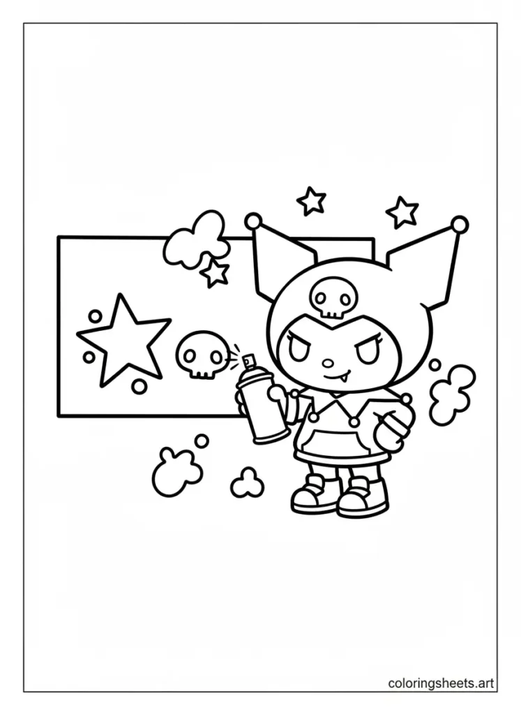 Kuromi as a cool street art graffiti artist coloring page
