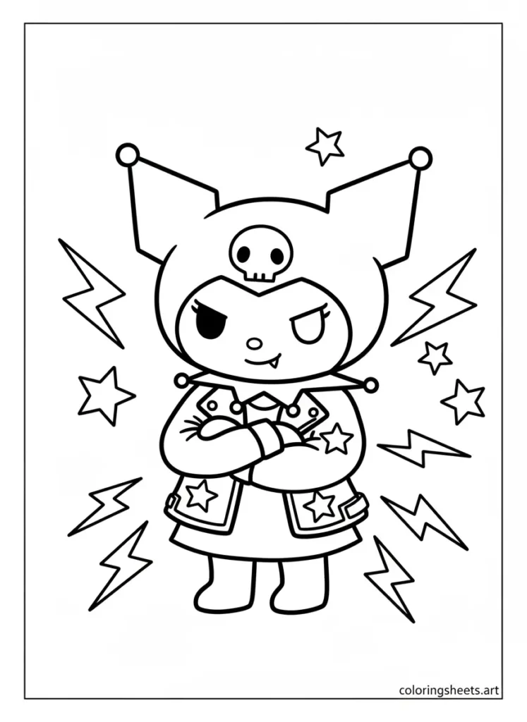 Kuromi rocking a studded leather jacket coloring page
