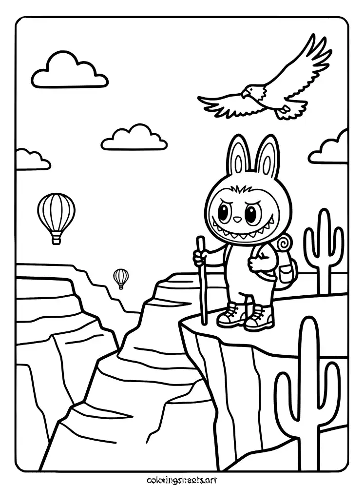 Labubu at the Grand Canyon coloring page for kids