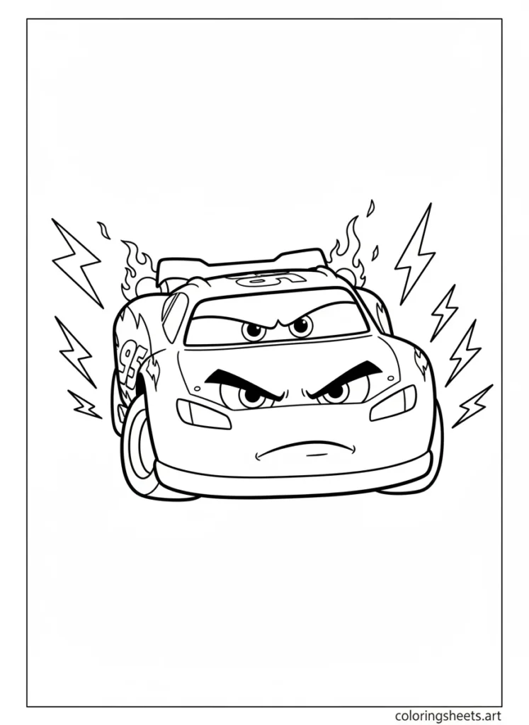 Lightning McQueen with an angry determined race face coloring page