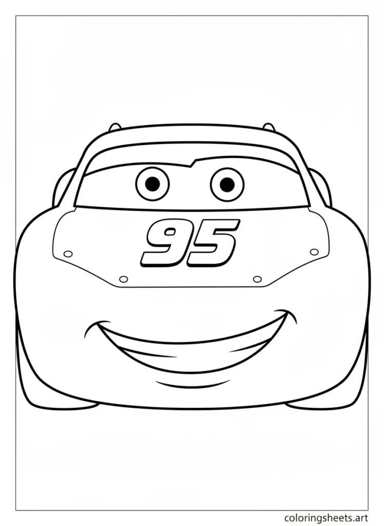 Big simple Lightning McQueen face coloring page for toddlers