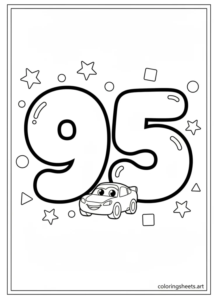 Lightning McQueen with giant number 95 coloring page for toddlers