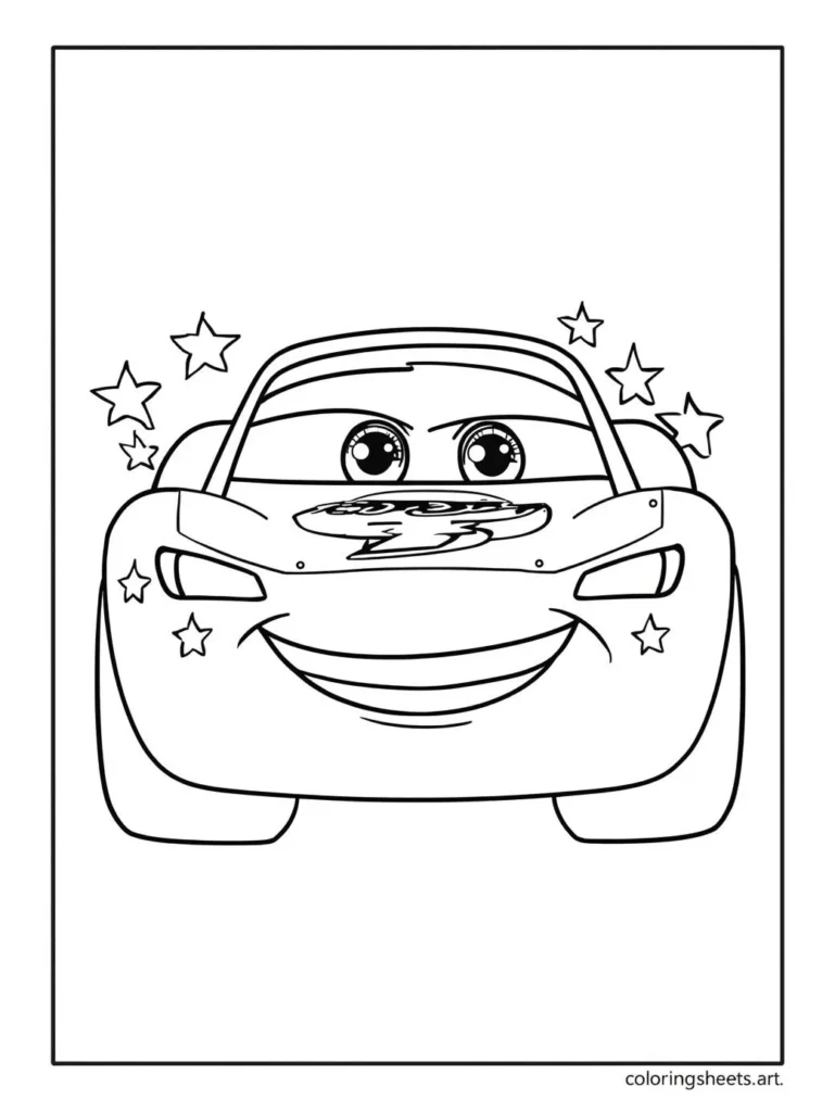 Happy Lightning McQueen with a big smile coloring page