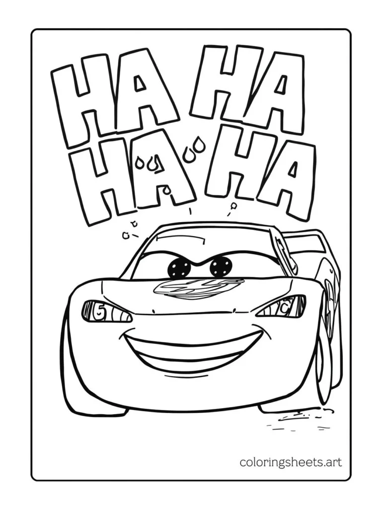 Lightning McQueen laughing out loud coloring page for kids