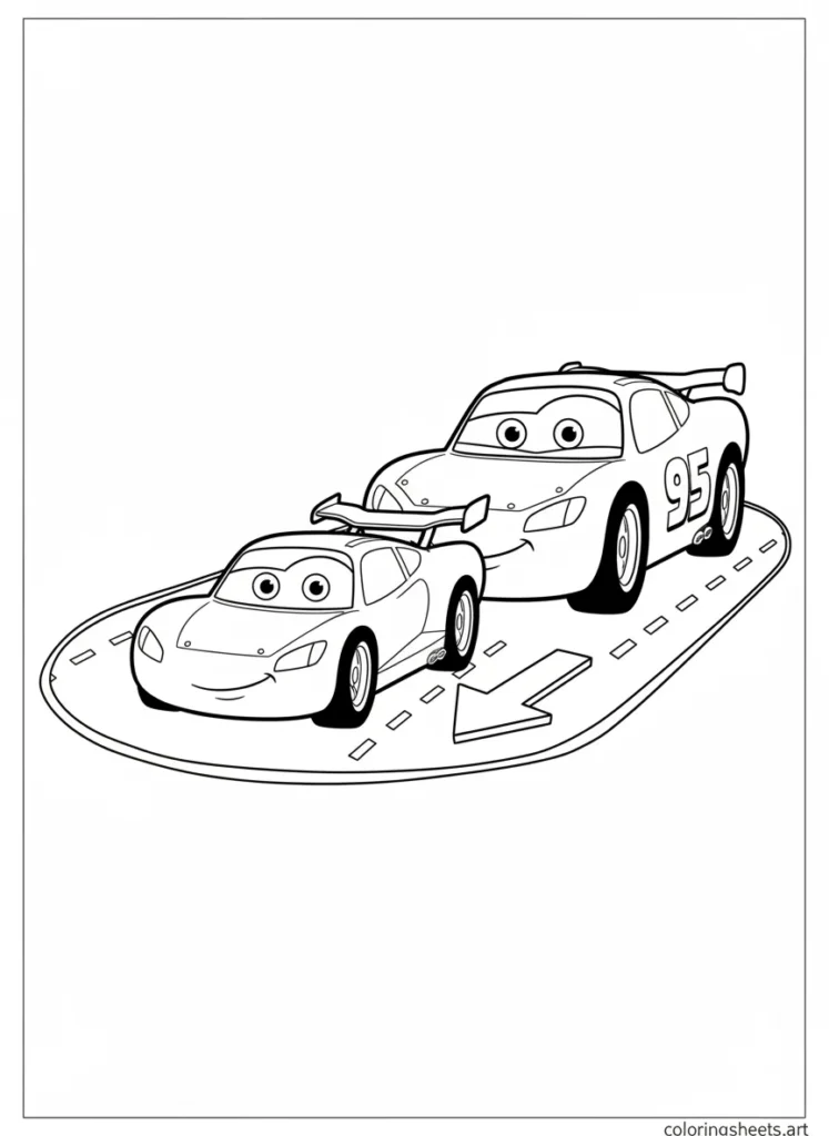Lightning McQueen teaching Cruz Ramirez to race coloring page