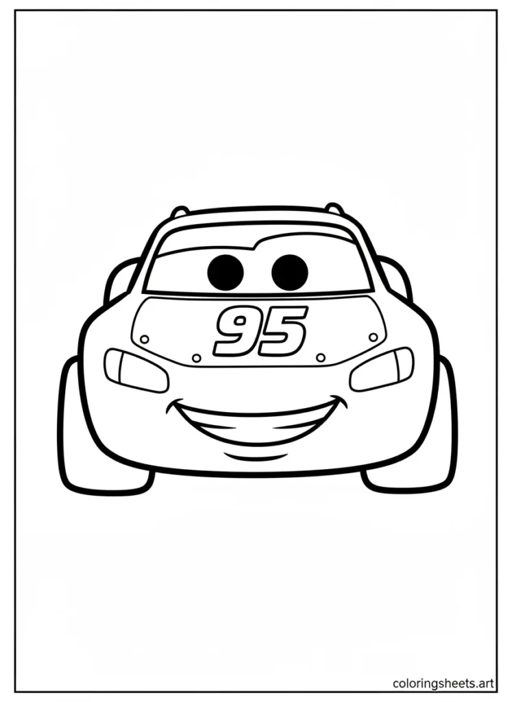 Lightning McQueen parked and smiling coloring page for toddlers