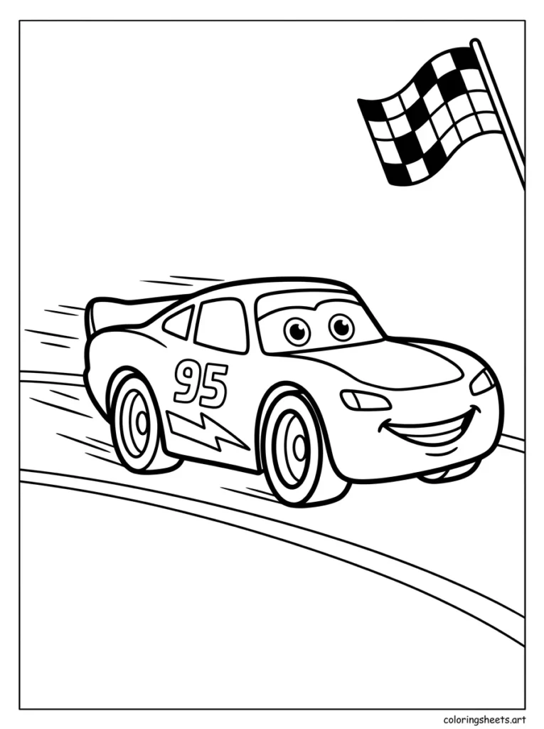 Lightning McQueen racing at full speed coloring page