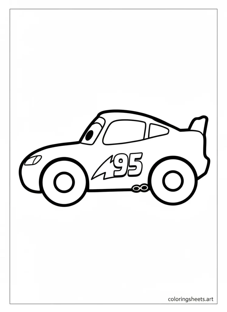 Simple Lightning McQueen side view coloring page for toddlers
