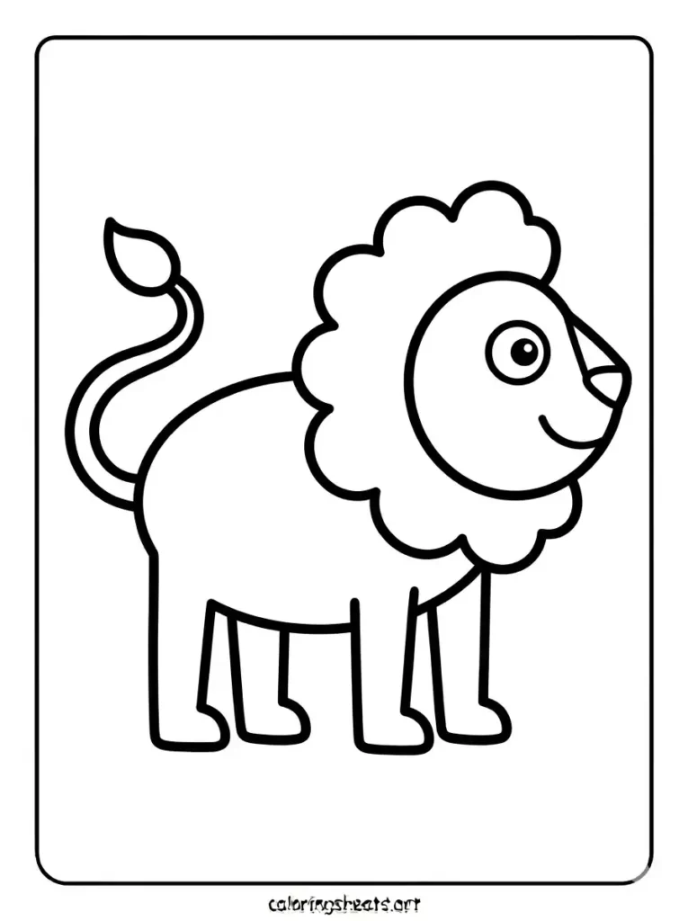 Simple lion full body standing coloring page for toddlers