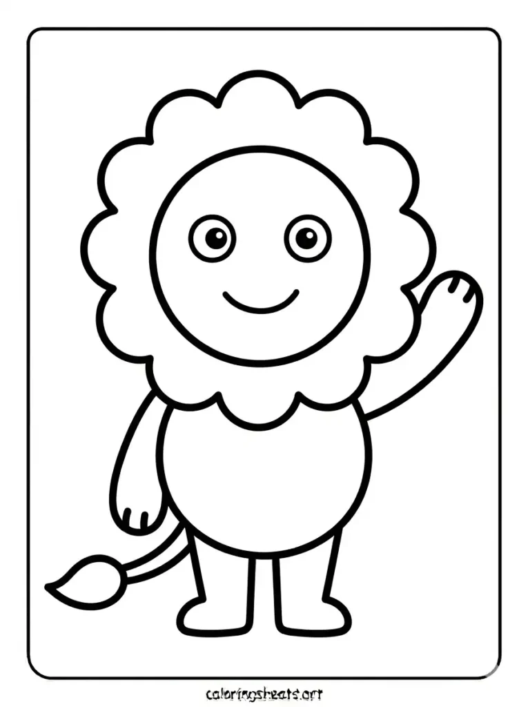Lion waving hello simply coloring page for toddlers