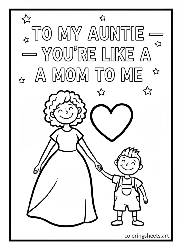 For my auntie you're like a mom Mother's Day coloring card for kids printable