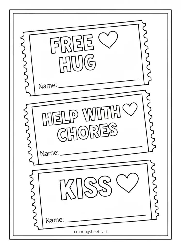Free hugs coupon book Mother's Day coloring card for toddlers printable