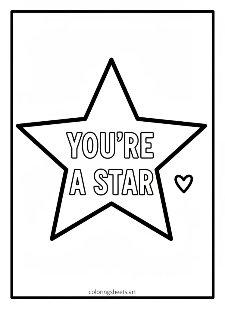 Giant star you're a star Mother's Day coloring card for toddlers printable