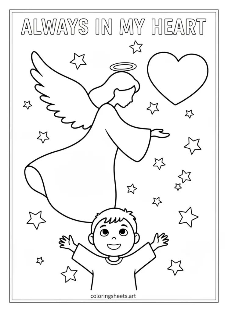 Mom in heaven memorial Mother's Day coloring card for kids free printable pdf