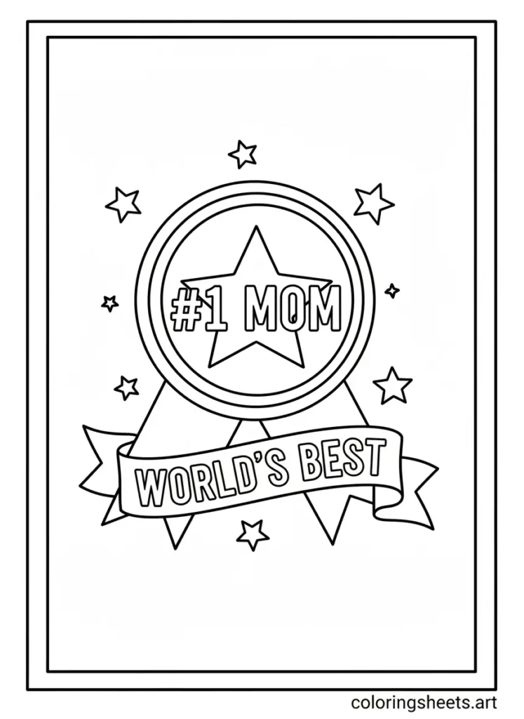 Number one mom gold medal Mother's Day coloring card free printable pdf