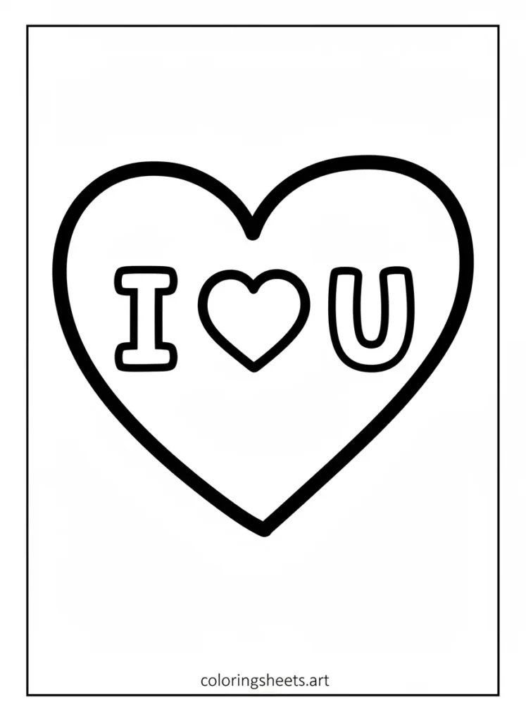 One big heart with I love U Mother's Day coloring card for toddlers printable pdf
