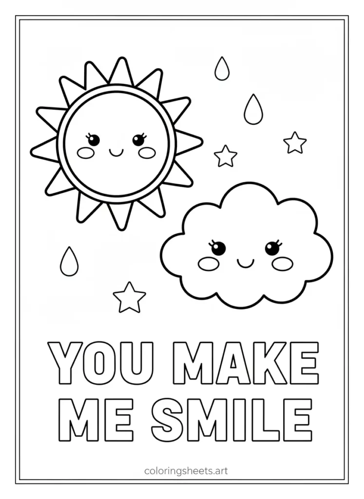 Smiley sun and cloud Mother's Day coloring card for toddlers free printable pdf