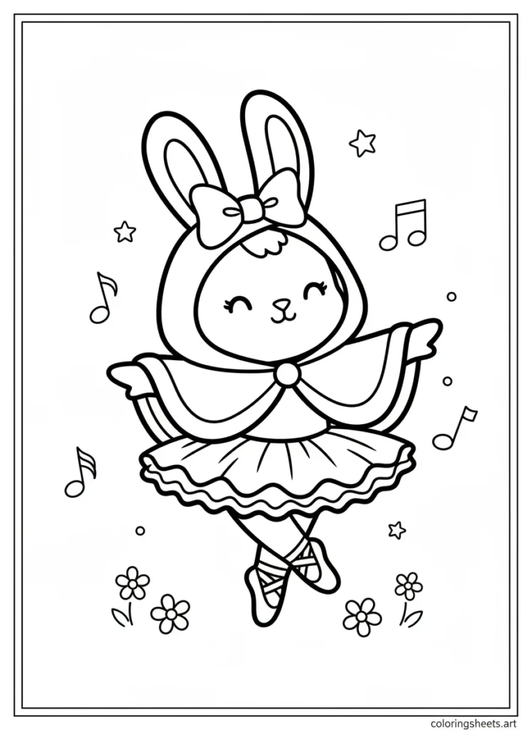My Melody dancing in a graceful ballet pose coloring page
