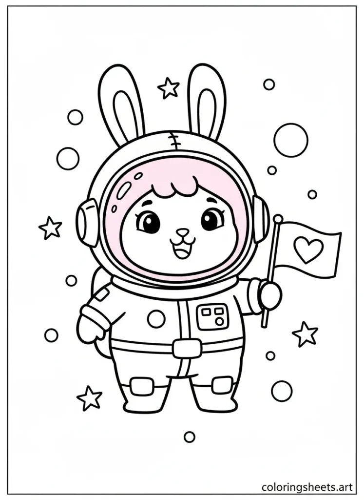 My Melody dressed as a cute bunny astronaut coloring page