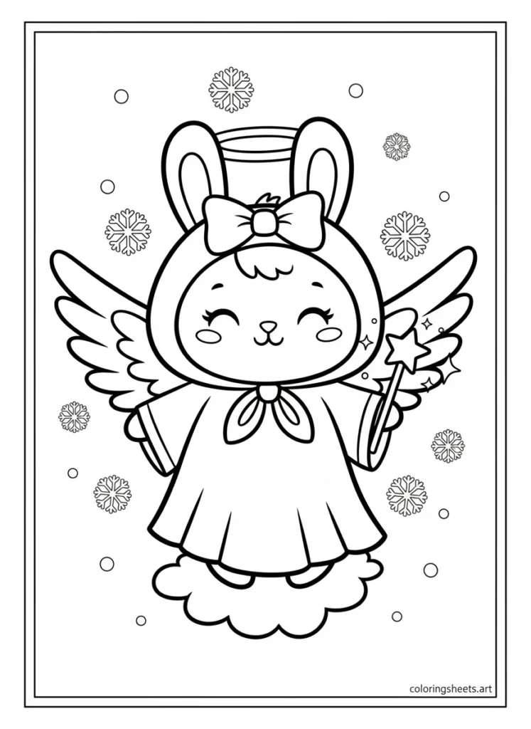 My Melody dressed as a glowing snow angel coloring page
