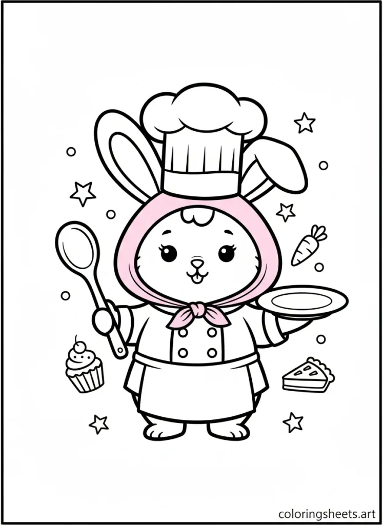 My Melody dressed as a little chef with a tall hat coloring page