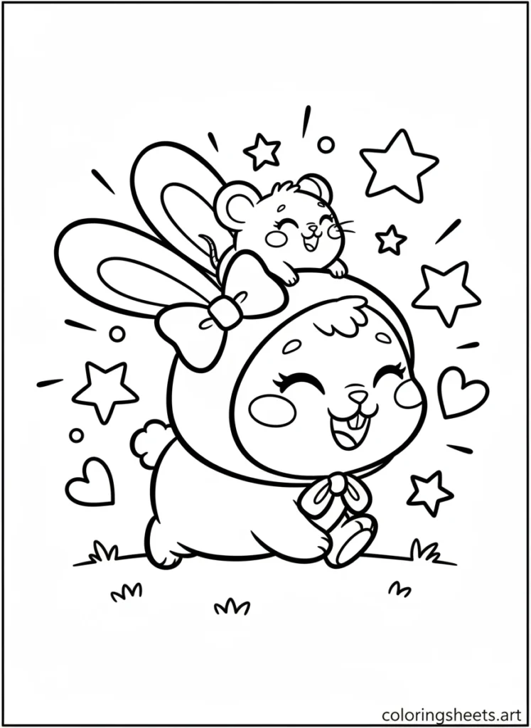 My Melody giving Flat the mouse a piggyback ride coloring page