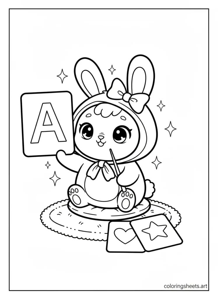My Melody learning the alphabet with flash cards coloring page