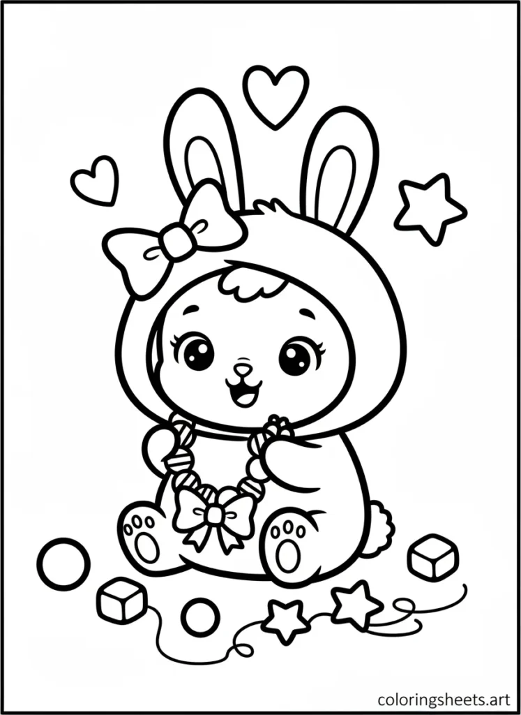 My Melody making a colorful friendship bracelet coloring page