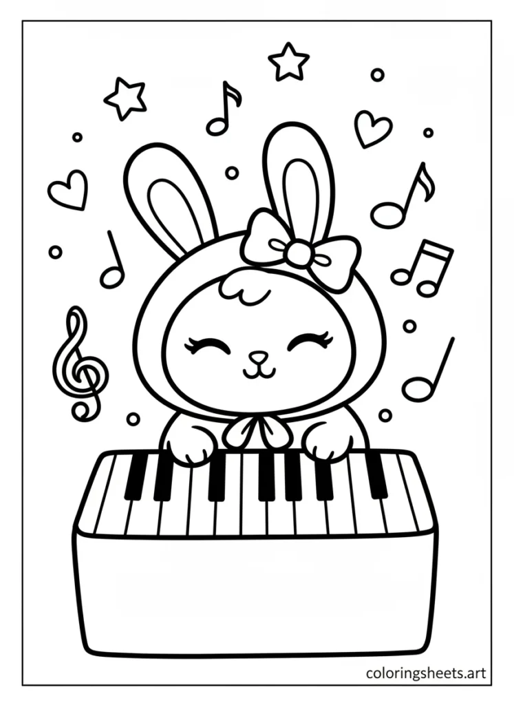 My Melody playing a small sweet piano coloring page