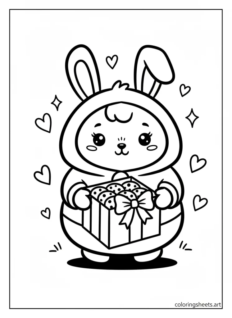 My Melody presenting a gift box of homemade cookies coloring page