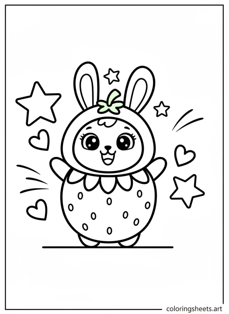 My Melody wearing a cute strawberry costume coloring page