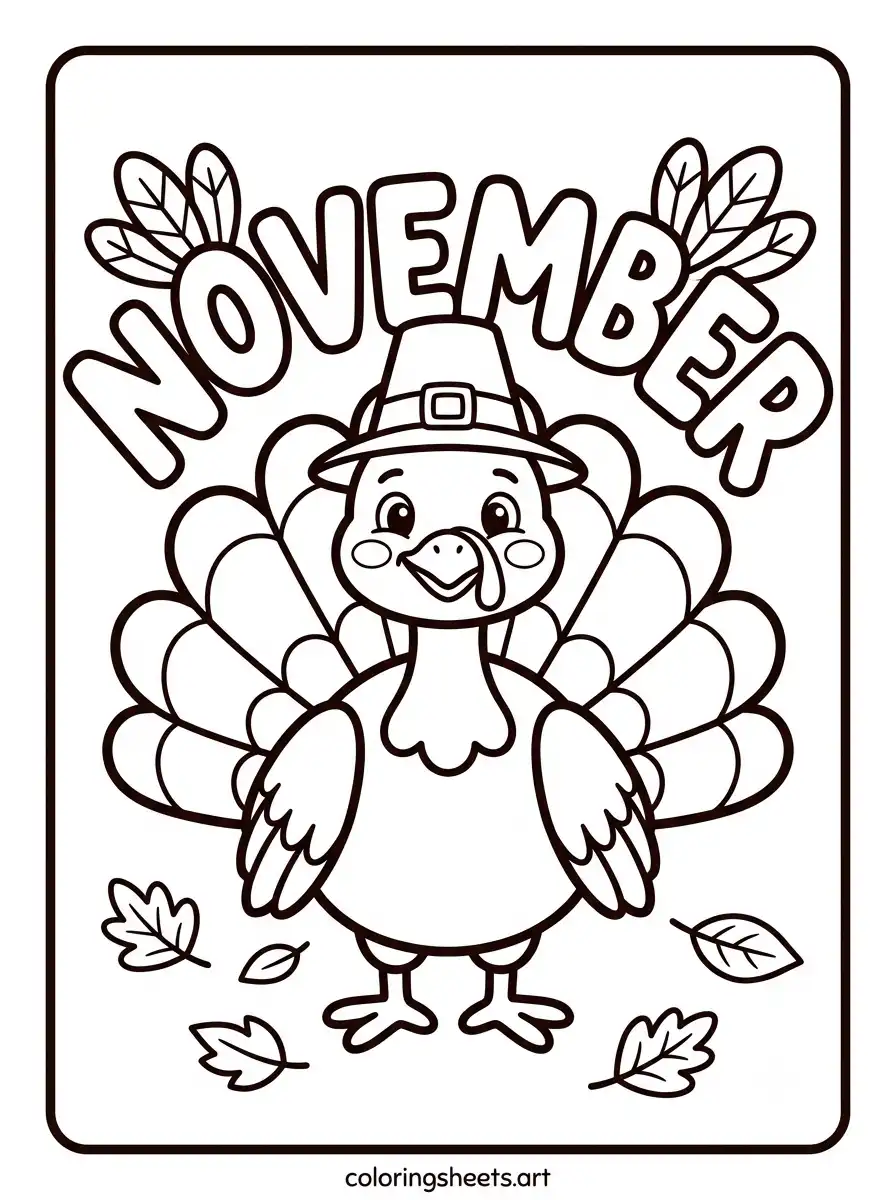Cute November turkey coloring page for toddlers simple printable