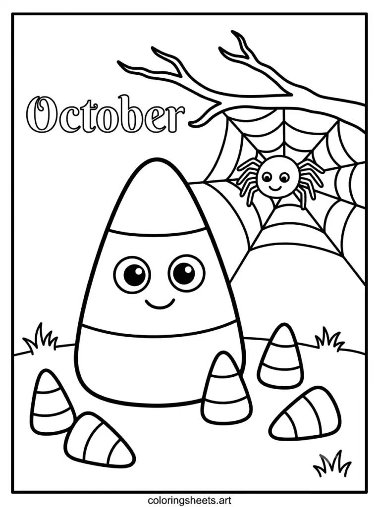 Candy corn spider web simple coloring page for toddlers free printable