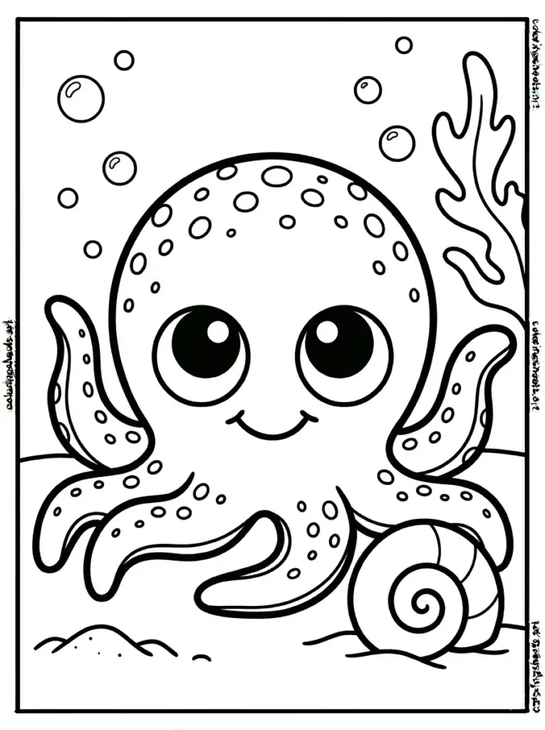 Octopus blending into sandy ocean floor coloring page for toddlers free