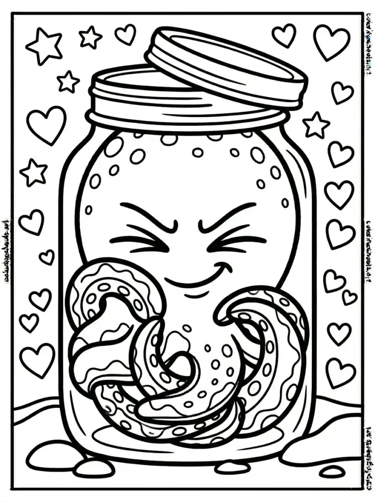 Octopus curled tightly inside a glass jar coloring page free printable