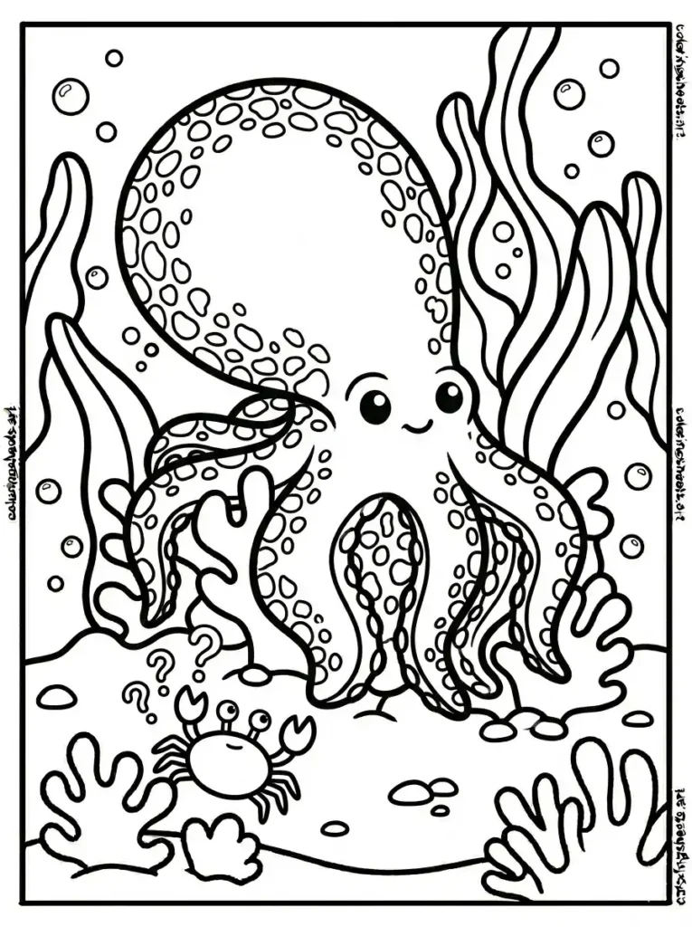 Octopus disguised as a round ocean rock coloring page for kids PDF