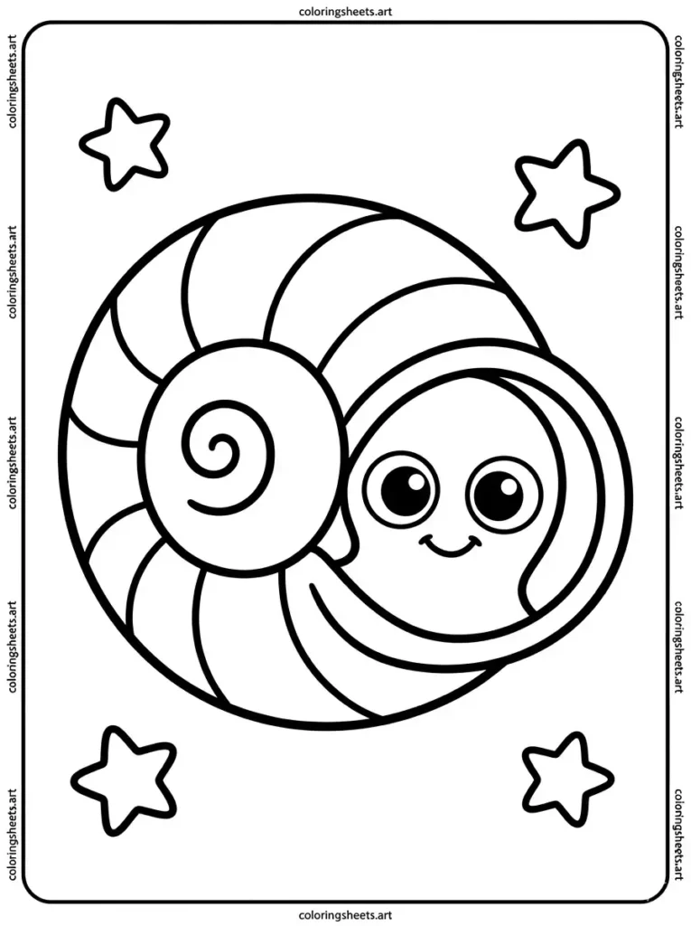 Octopus peeking from a tiny shell coloring page for toddlers free