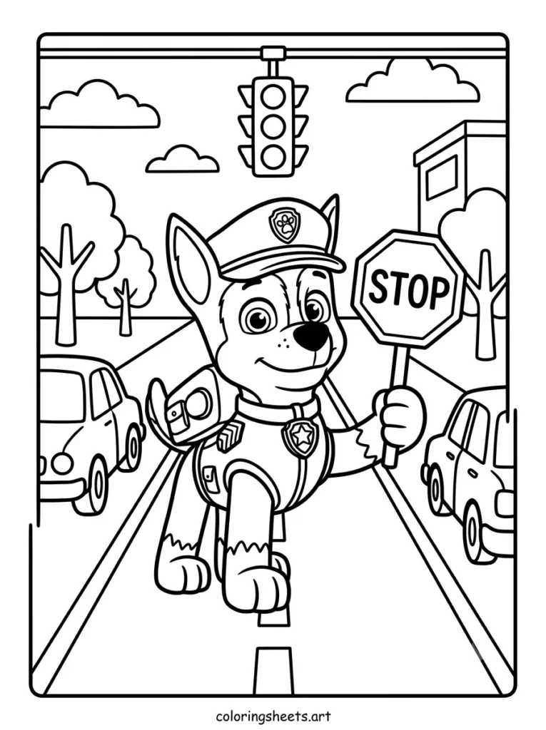 Chase directing traffic Paw Patrol coloring page for kids free printable