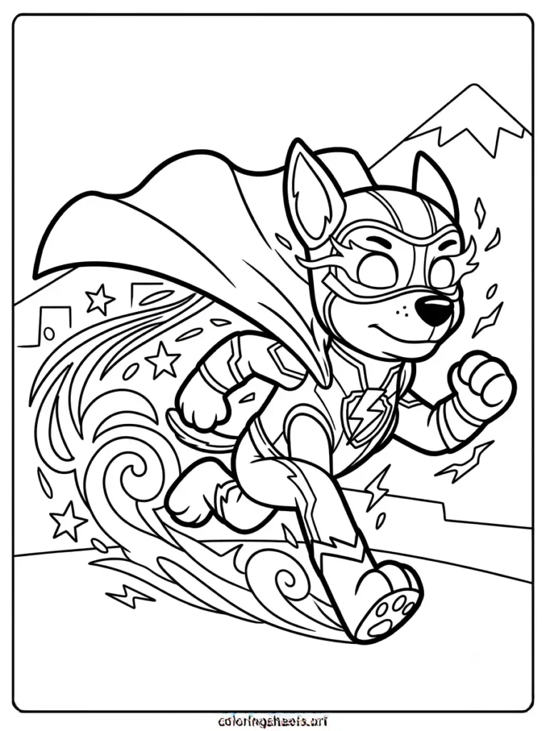 Mighty Chase super speed Paw Patrol coloring page for kids free printable