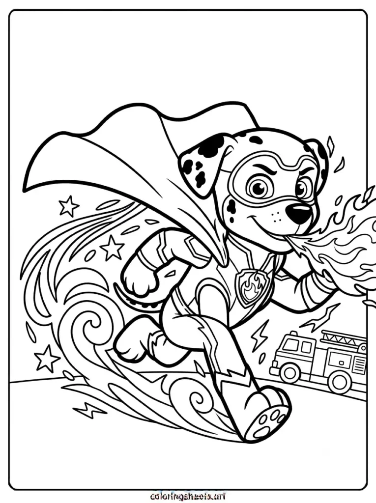 Mighty Marshall fire power Paw Patrol coloring page for kids free printable