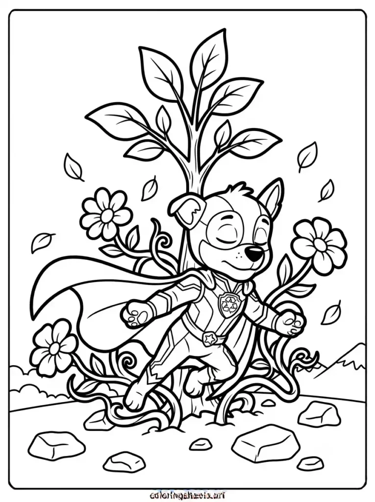 Mighty Rocky eco-power Paw Patrol coloring page for kids free printable
