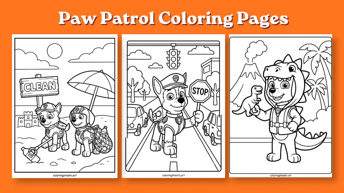 Free printable Paw Patrol coloring pages PDF download for kids and adults featuring Paw Patrol
