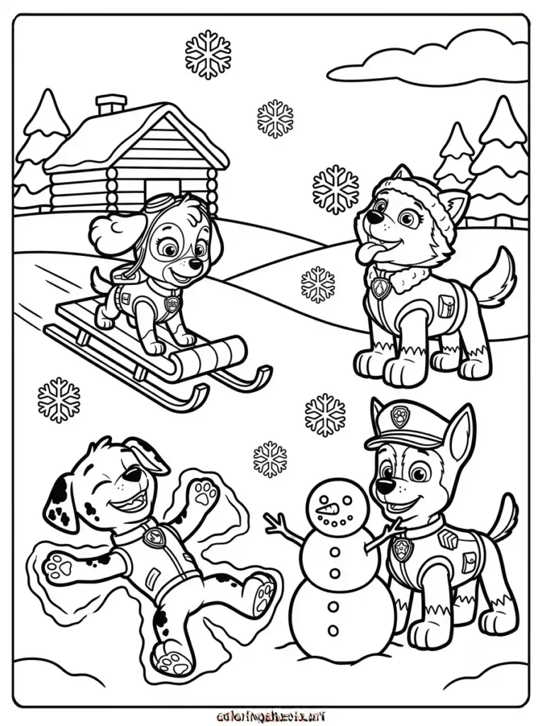 Pups on a nature walk Paw Patrol coloring page for kids free printable