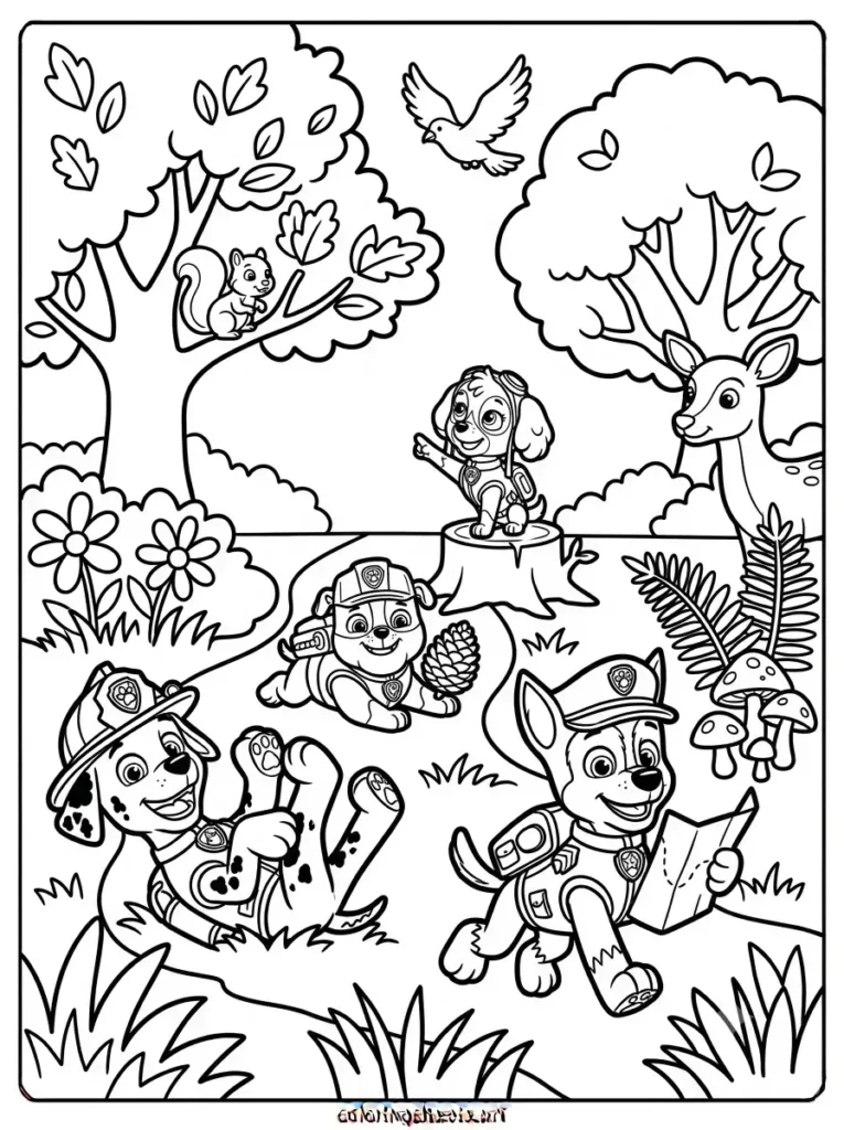 Pups in the snow Paw Patrol coloring page for kids free printable