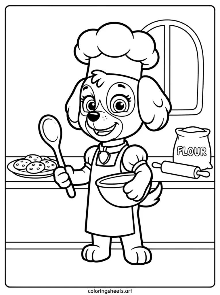 Rubble in chef hat Paw Patrol coloring page for toddlers free printable