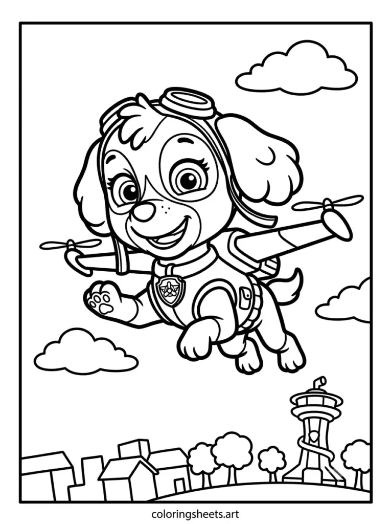 Skye flying high Paw Patrol coloring page for kids free printable