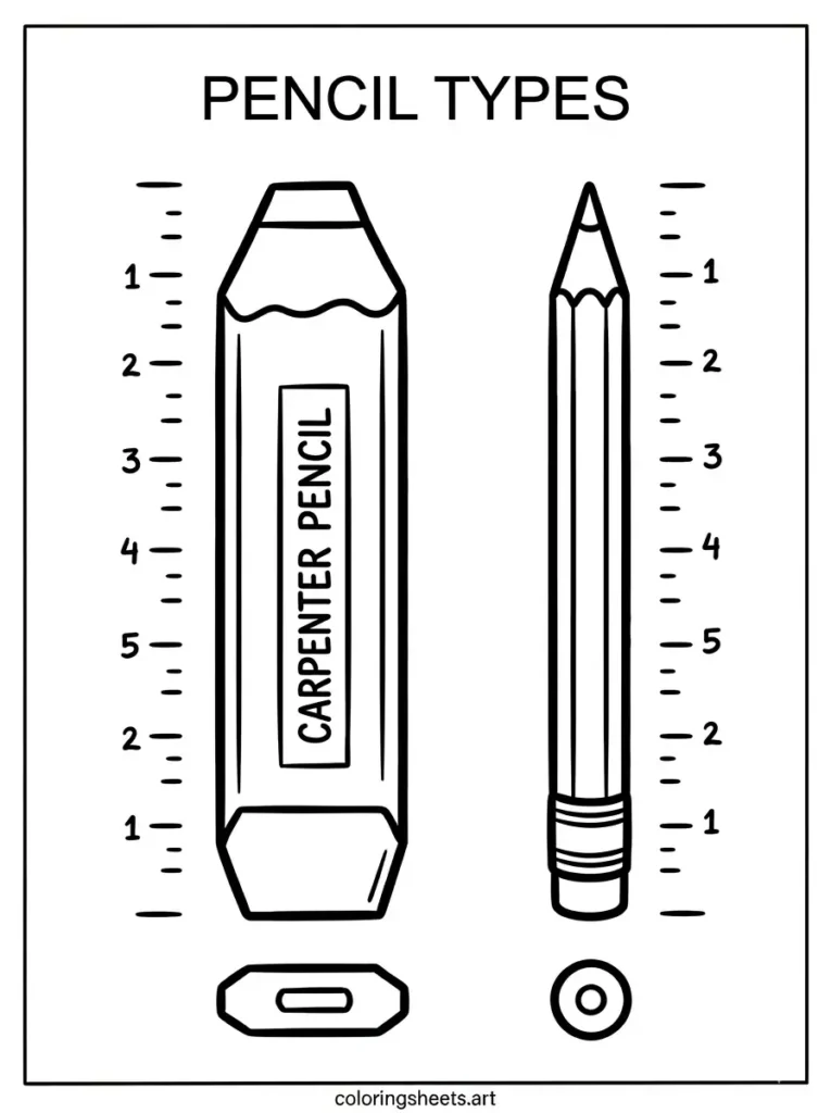 Carpenter pencil flat shape coloring page for kids free printable