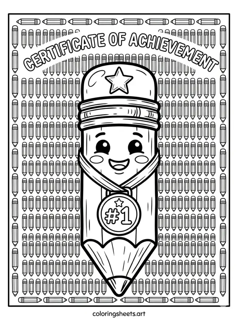 Pencil achievement certificate coloring page for kids free printable