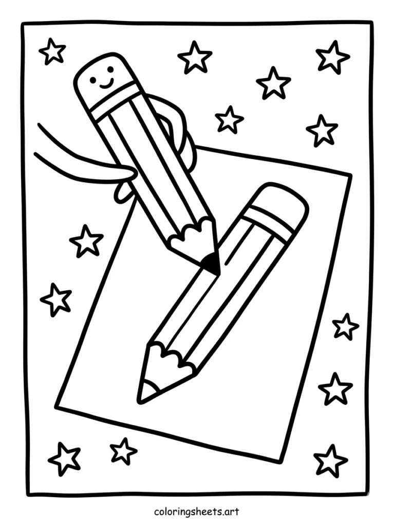 Pencil drawing another pencil coloring page for kids free printable
